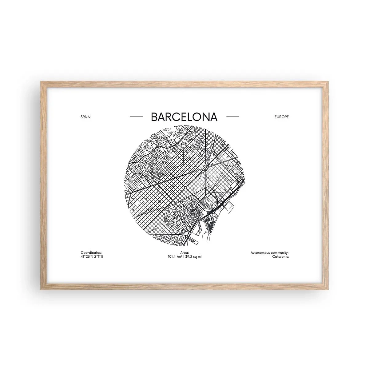 Poster in einem Rahmen aus heller Eiche - Anatomie von Barcelona - 70x50 cm