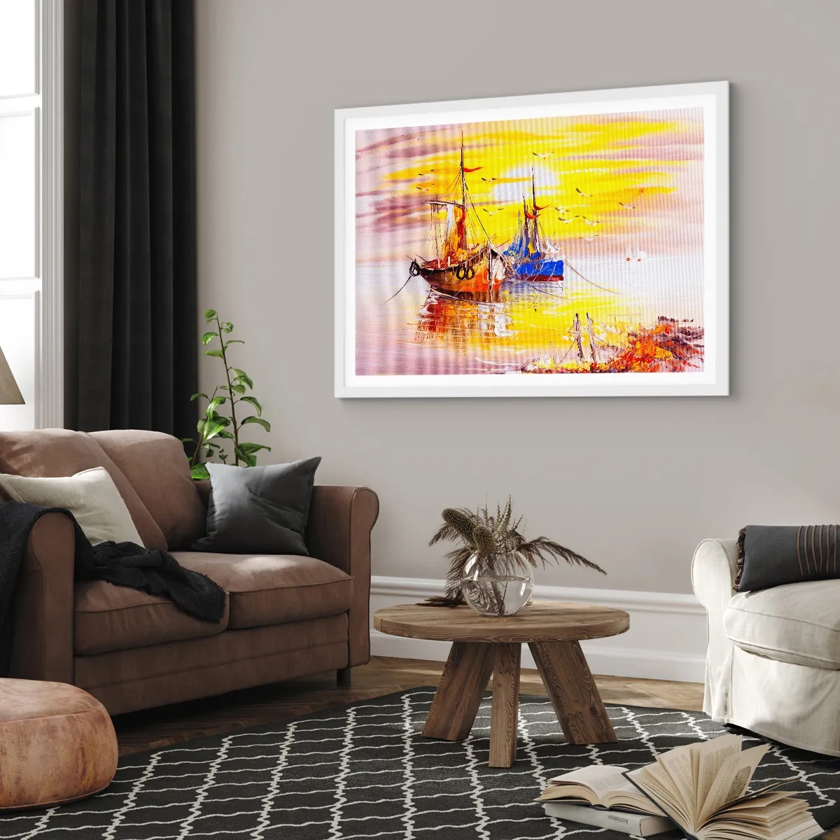 Poster in einem weißen Rahmen - Eine wohlverdiente Pause im Hafen - 100x70 cm