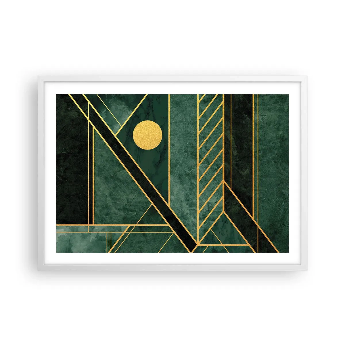 Poster in einem weißen Rahmen - Dynamik von Gold und Azurblau - 70x50 cm