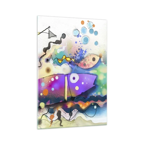 Glasbild - Bild auf glas - Abstrakter Fisch in einer farbenfrohen, surrealen Komposition - 70x100cm - Es fehlen die Worte! - Moderne Wanddekoration für Wohnzimmer und Schlafzimmer ARTTOR