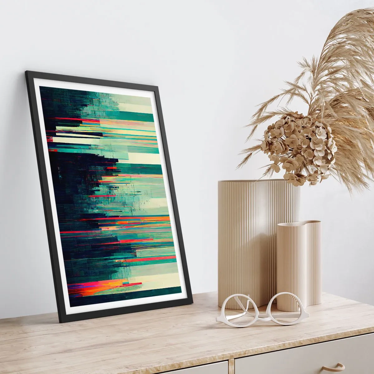 Poster in einem schwarzem Rahmen - Moderne Abstraktion mit geometrischen Linien - 50x70cm - Futuristische Stadt - Moderne Wanddekoration für Wohnzimmer und Schlafzimmer ARTTOR