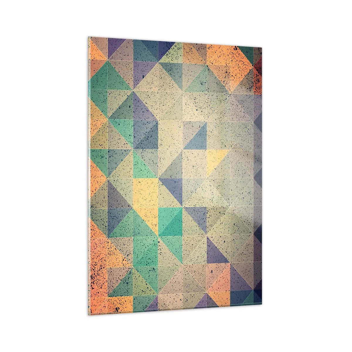 Glasbild - Bild auf glas - Buntes Mosaik mit geometrischen Dreiecken im Retro-Stil - 50x70cm - Republik der Dreiecke - Moderne Wanddekoration für Wohnzimmer und Schlafzimmer ARTTOR