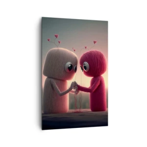 Bild auf Leinwand - Leinwandbild - Garnfiguren in einer bezaubernden Umgebung mit Herzmotiven - 80x120cm - Jeder darf lieben - Moderne Wanddekoration für Wohnzimmer und Schlafzimmer ARTTOR