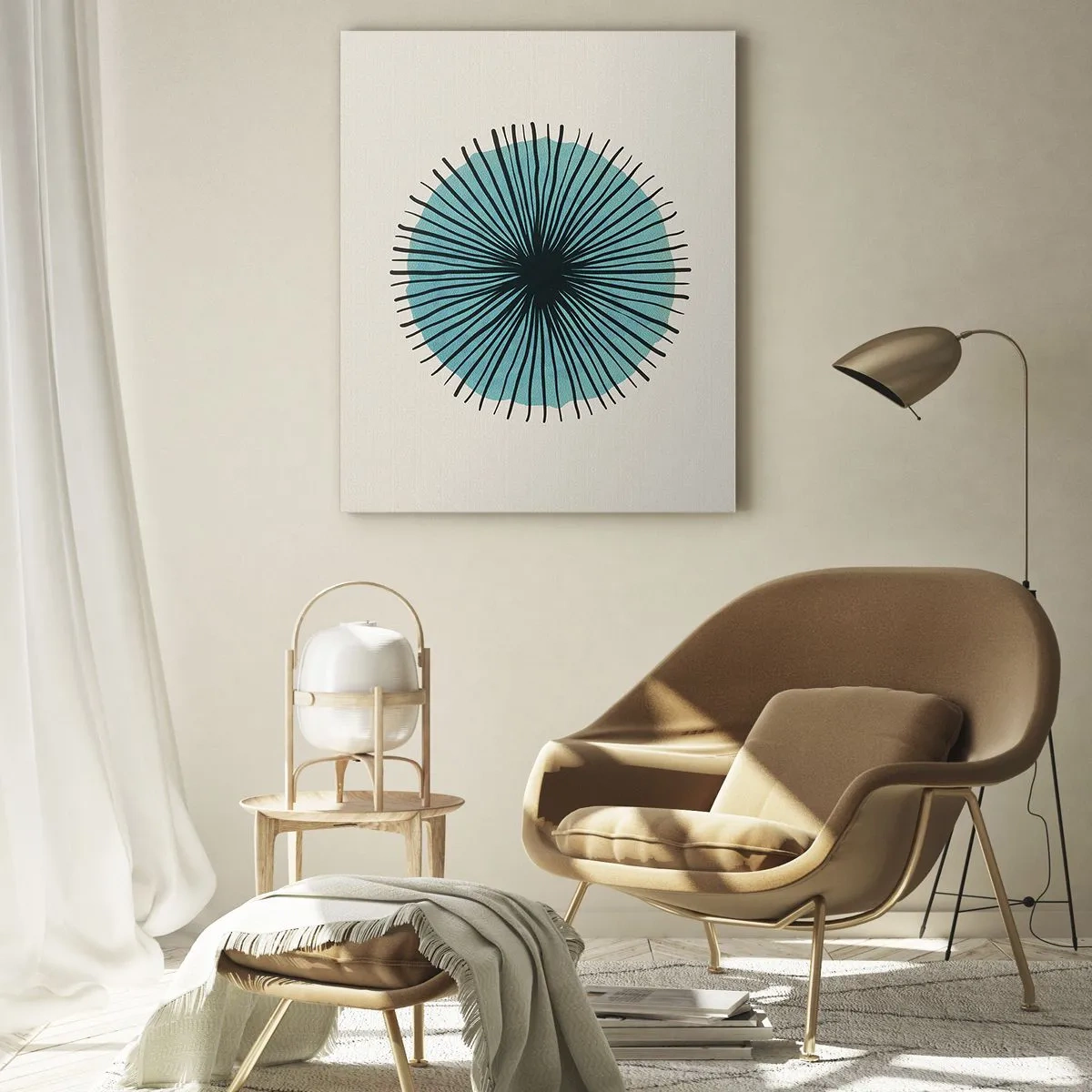 Glasbild - Bild auf glas - Abstrakte Kreisform mit blauen Strahlen - 80x120cm - Strahlend im Blau - Moderne Wanddekoration für Wohnzimmer und Schlafzimmer ARTTOR