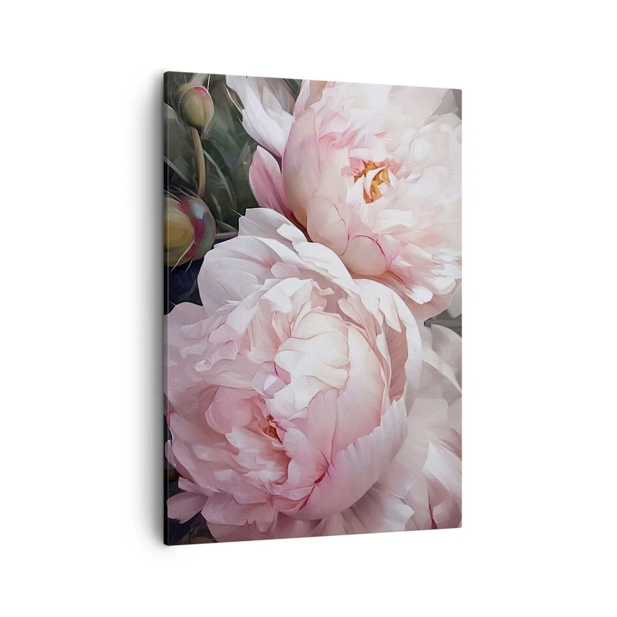 Bild auf Leinwand - Leinwandbild - Zarte rosa Pfingstrosen in voller Blüte - 50x70cm - In der Blüte angehalten - Moderne Wanddekoration für Wohnzimmer und Schlafzimmer ARTTOR