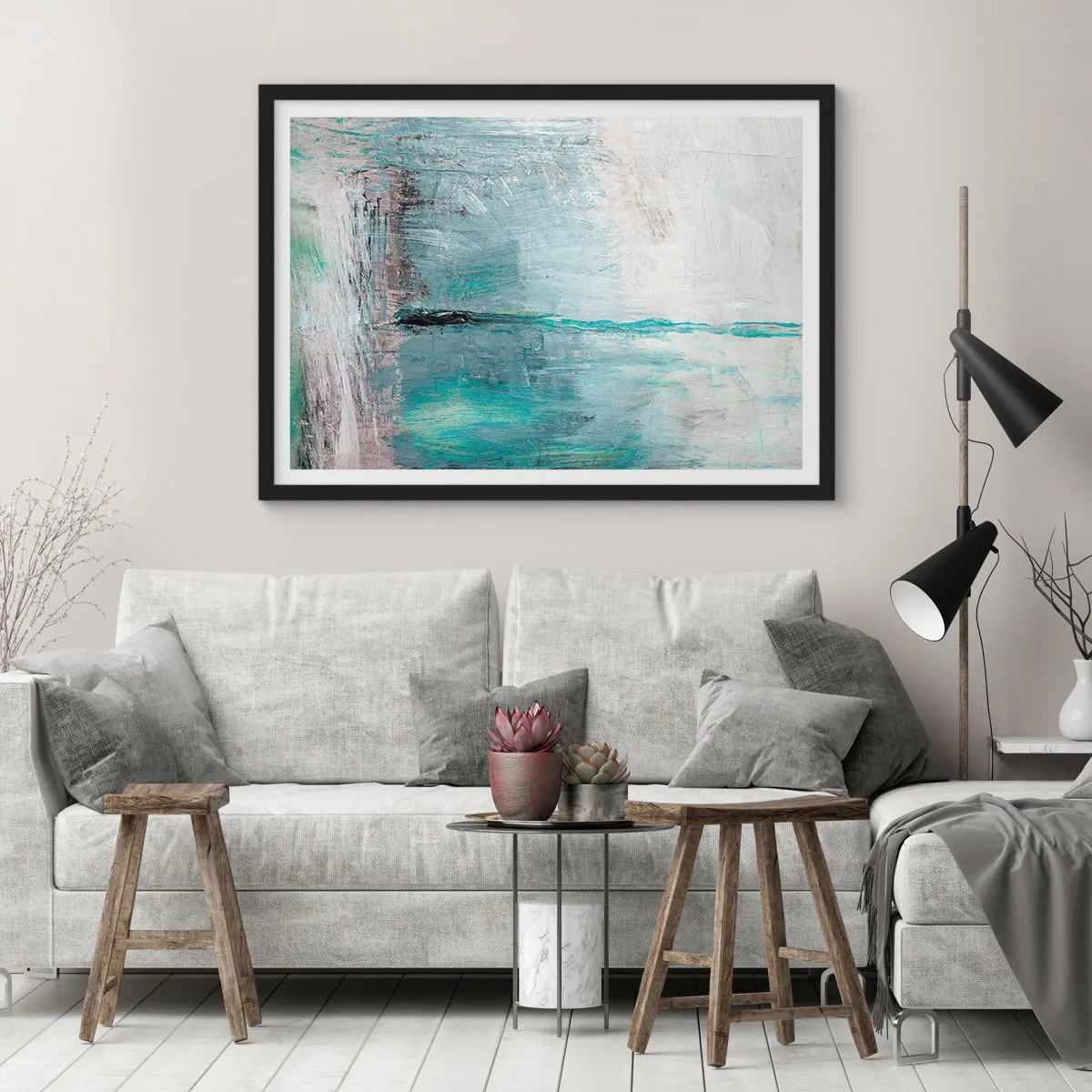 Poster in einem schwarzem Rahmen - Horizontal in Blau - 40x30 cm