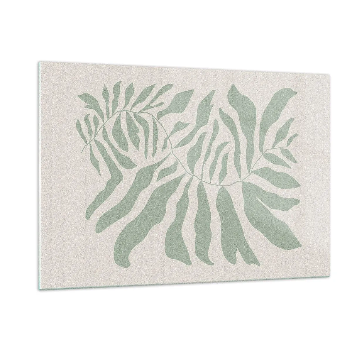 Glasbild - Bild auf glas - Ein smaragdgrüner Zweig mit organischen Formen auf hellem Hintergrund - 120x80cm - Smaragdzweig - Moderne Wanddekoration für Wohnzimmer und Schlafzimmer ARTTOR