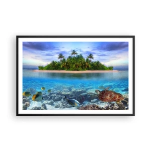 Poster in einem schwarzem Rahmen - Heavenly Island lädt dich ein - 91x61 cm