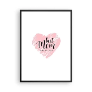 Poster in einem schwarzem Rahmen - Rosa Herz mit Text auf weißem Hintergrund im minimalistischen Stil - 50x70cm - Immer der richtige Moment - Moderne Wanddekoration für Wohnzimmer und Schlafzimmer ARTTOR