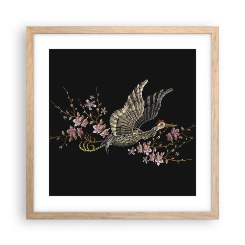Poster in einem Rahmen aus heller Eiche - Exotischer gestickter Vogel - 40x40 cm
