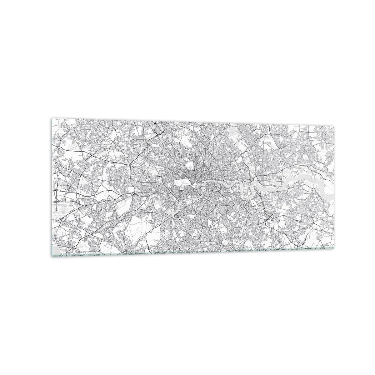 Glasbild - Bild auf glas - Ein minimalistischer Stadtplan in Grautönen - 120x50cm - Karte des Labyrinths von London - Moderne Wanddekoration für Wohnzimmer und Schlafzimmer ARTTOR