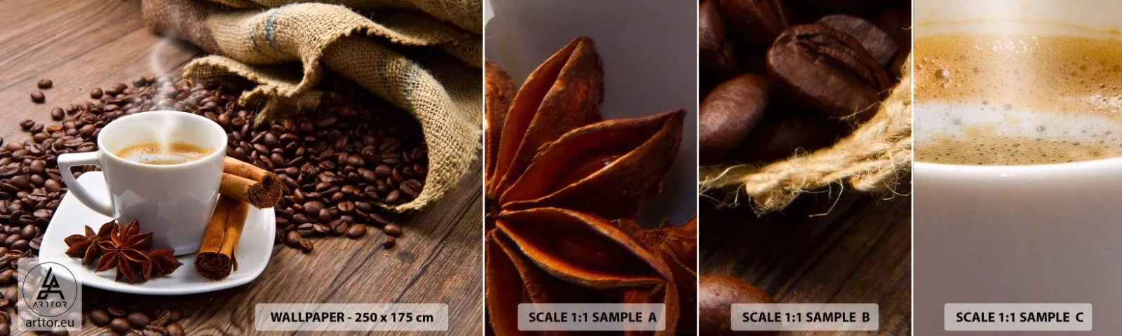 Fototapeten Muster Selbstklebend Deluxe Sticker - Würziger Geschmack und Aroma - Gastronomie, Kaffee, Zimt - 100x30 cm