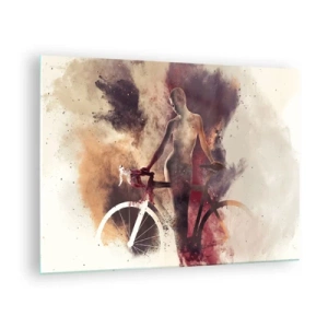 Glasbild - Bild auf glas - Silhouette eines Fahrrads in einer künstlerischen Farbwolke - 70x50cm - Eine Fahrradseele in Marmorformen - Moderne Wanddekoration für Wohnzimmer und Schlafzimmer ARTTOR