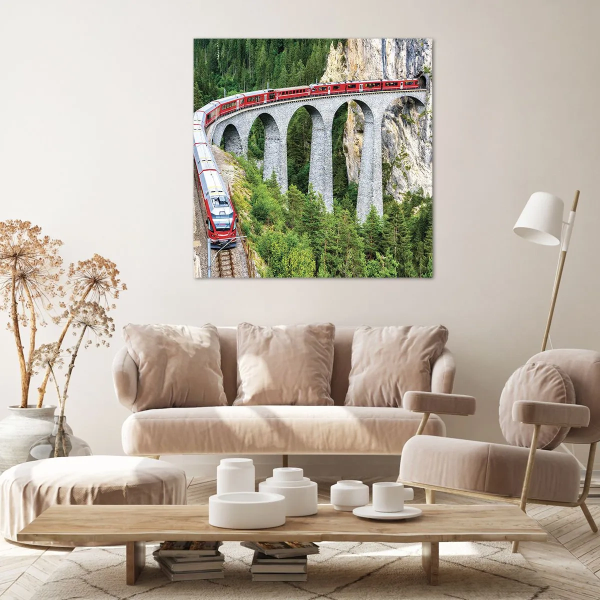 Bild auf Leinwand - Leinwandbild - Eisenbahn für Bergblick - 30x30 cm