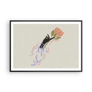 Poster in einem schwarzem Rahmen - Ein minimalistischer Blumenstrauß im zarten Stil - 100x70cm - Schwesterliche Berührung - Moderne Wanddekoration für Wohnzimmer und Schlafzimmer ARTTOR