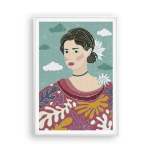 Poster in einem weißen Rahmen - Mit Melancholie im Blick - 70x100 cm