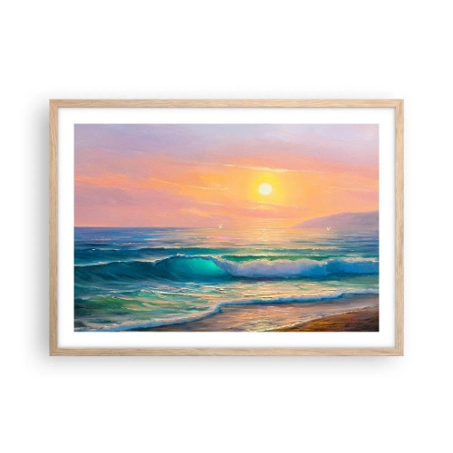 Poster in einem Rahmen aus heller Eiche - Ein türkisfarbenes Lied der Wellen - 70x50 cm