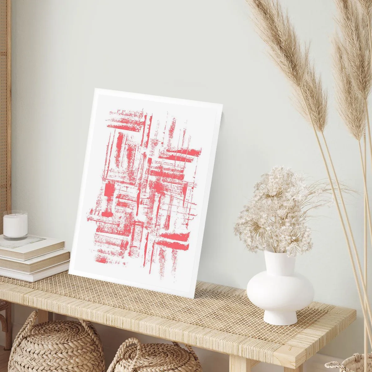 Poster - Rote geometrische Linien auf weißem Hintergrund - 50x70cm - Die rote Stadt - Moderne Wanddekoration für Wohnzimmer und Schlafzimmer ARTTOR