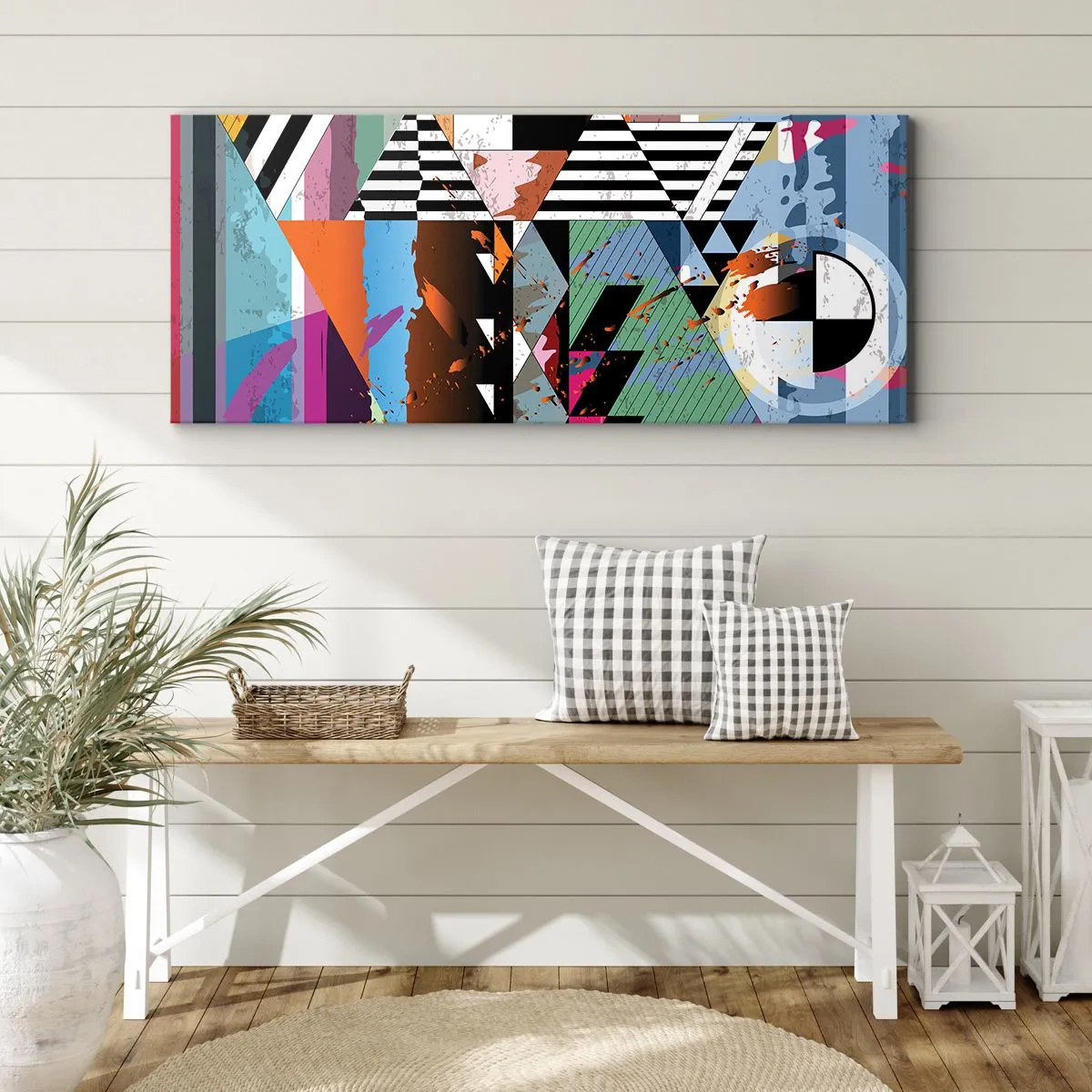 Bild auf Leinwand - Leinwandbild - Abstrakte geometrische Komposition mit lebendigen Farben - 160x50cm - Geometrisch und organisch - Moderne Wanddekoration für Wohnzimmer und Schlafzimmer ARTTOR