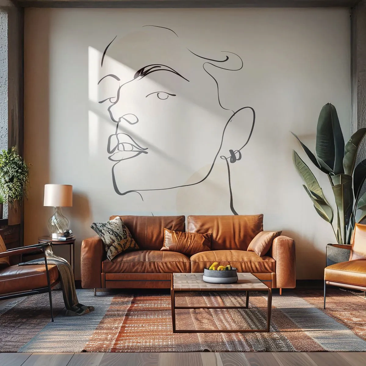 Fototapete Premium Sand - Ein minimalistisches Frauenporträt in einer Zeile - 100x70cm - Ein stolzer Blick - Moderne Wanddekoration für Wohnzimmer und Schlafzimmer ARTTOR