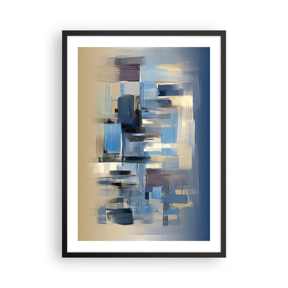 Poster in einem schwarzem Rahmen - Abstrakte geometrische Komposition in Blautönen - 50x70cm - Blaue Konstruktion - Moderne Wanddekoration für Wohnzimmer und Schlafzimmer ARTTOR