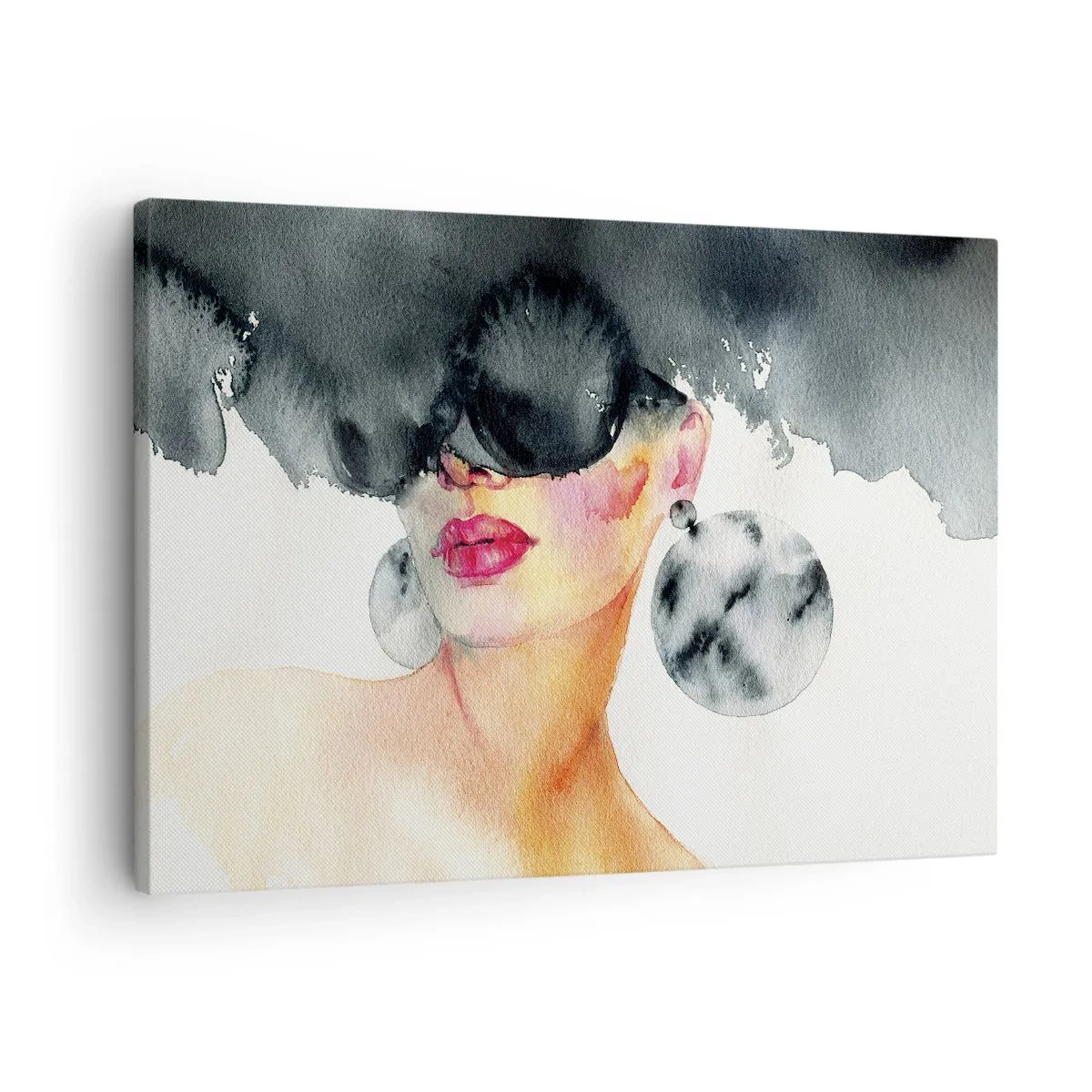 Bild auf Leinwand - Leinwandbild - Eine Frau mit stylischer Brille und großen Ohrringen - 70x50cm - Das Geheimnis der Eleganz - Moderne Wanddekoration für Wohnzimmer und Schlafzimmer ARTTOR