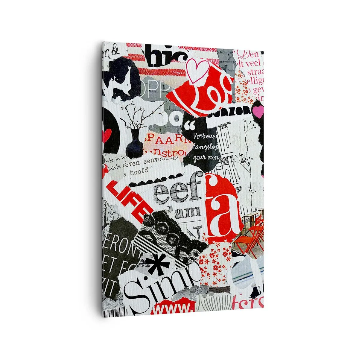 Bild auf Leinwand - Leinwandbild - Eine bunte Collage mit Aufschriften, Herzen und Grafiken. - 80x120cm - Hipster-Collage - Moderne Wanddekoration für Wohnzimmer und Schlafzimmer ARTTOR