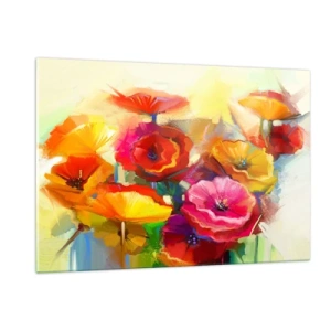 Glasbild - Bild auf glas - Bunte Mohnblumen in leuchtenden Farben - 120x80cm - Nicht nur rot - Moderne Wanddekoration für Wohnzimmer und Schlafzimmer ARTTOR