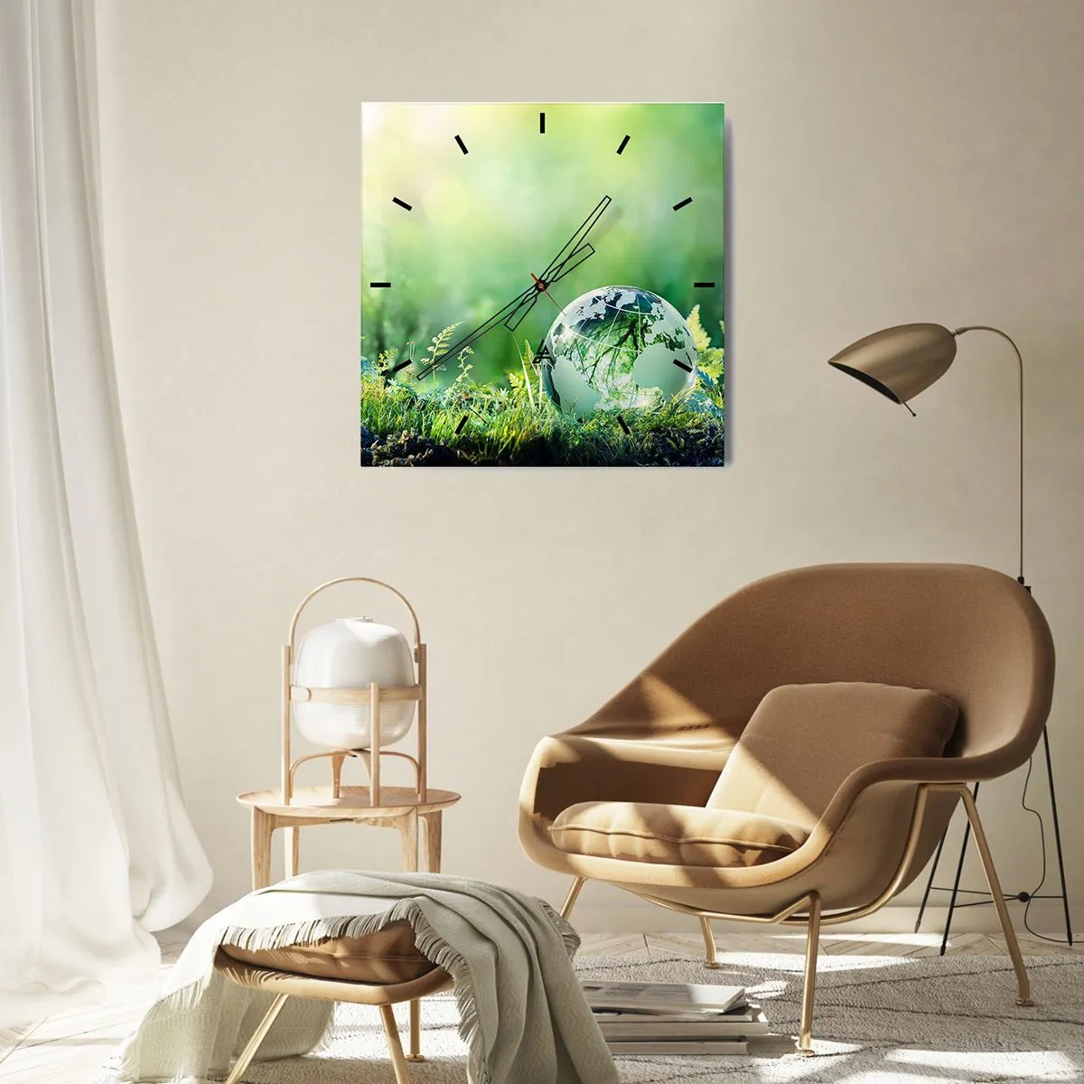 Wanduhr - Glasuhr - Eine Kristallkugel im Grün der Natur - 30x30cm - Der grüne Planet - Moderne Wanddekoration für Wohnzimmer und Schlafzimmer ARTTOR