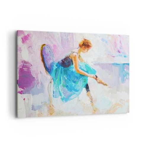 Bild auf Leinwand - Leinwandbild - Eine Ballerina in Pastelltönen bereitet sich auf den Tanz vor. - 100x70cm - Unbeschreibliche Anmut, subtiler Charme - Moderne Wanddekoration für Wohnzimmer und Schlafzimmer ARTTOR