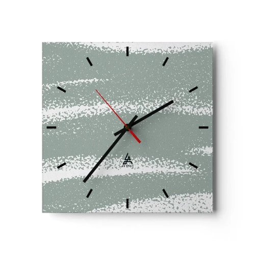 Wanduhr - Glasuhr - Winterwellen in Mint- und Weißtönen - 30x30cm - Abstraktion im Winterklima - Moderne Wanddekoration für Wohnzimmer und Schlafzimmer ARTTOR