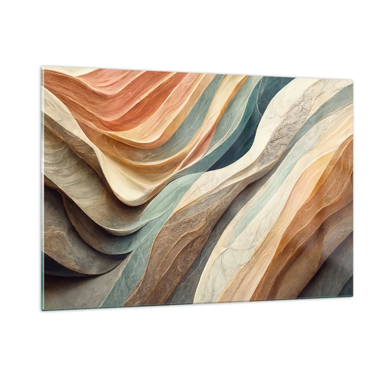 Glasbild - Bild auf glas - Bunte Schichten, die an Fels- und Sandfalten erinnern - 120x80cm - Moment vor der Veränderung - Moderne Wanddekoration für Wohnzimmer und Schlafzimmer ARTTOR