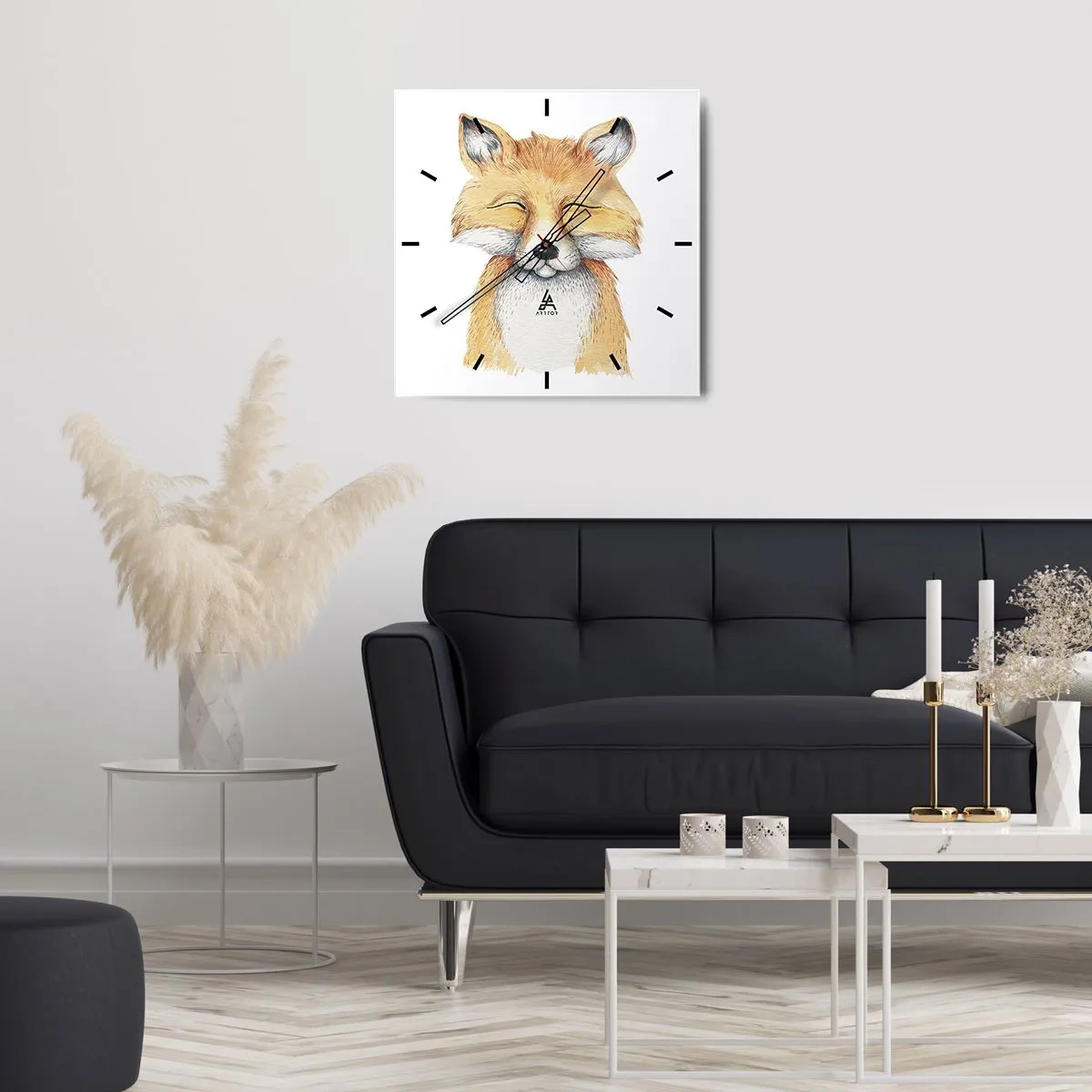 Wanduhr - Glasuhr - Ein Aquarellfuchs mit einem Lächeln im minimalistischen Stil - 30x30cm - Fuchsstimmungen - Moderne Wanddekoration für Wohnzimmer und Schlafzimmer ARTTOR