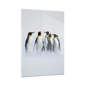 Glasbild - Bild auf glas - Eine Gruppe Pinguine in einer Winterlandschaft - 50x70cm - Treffen in Abendkleidern - Moderne Wanddekoration für Wohnzimmer und Schlafzimmer ARTTOR