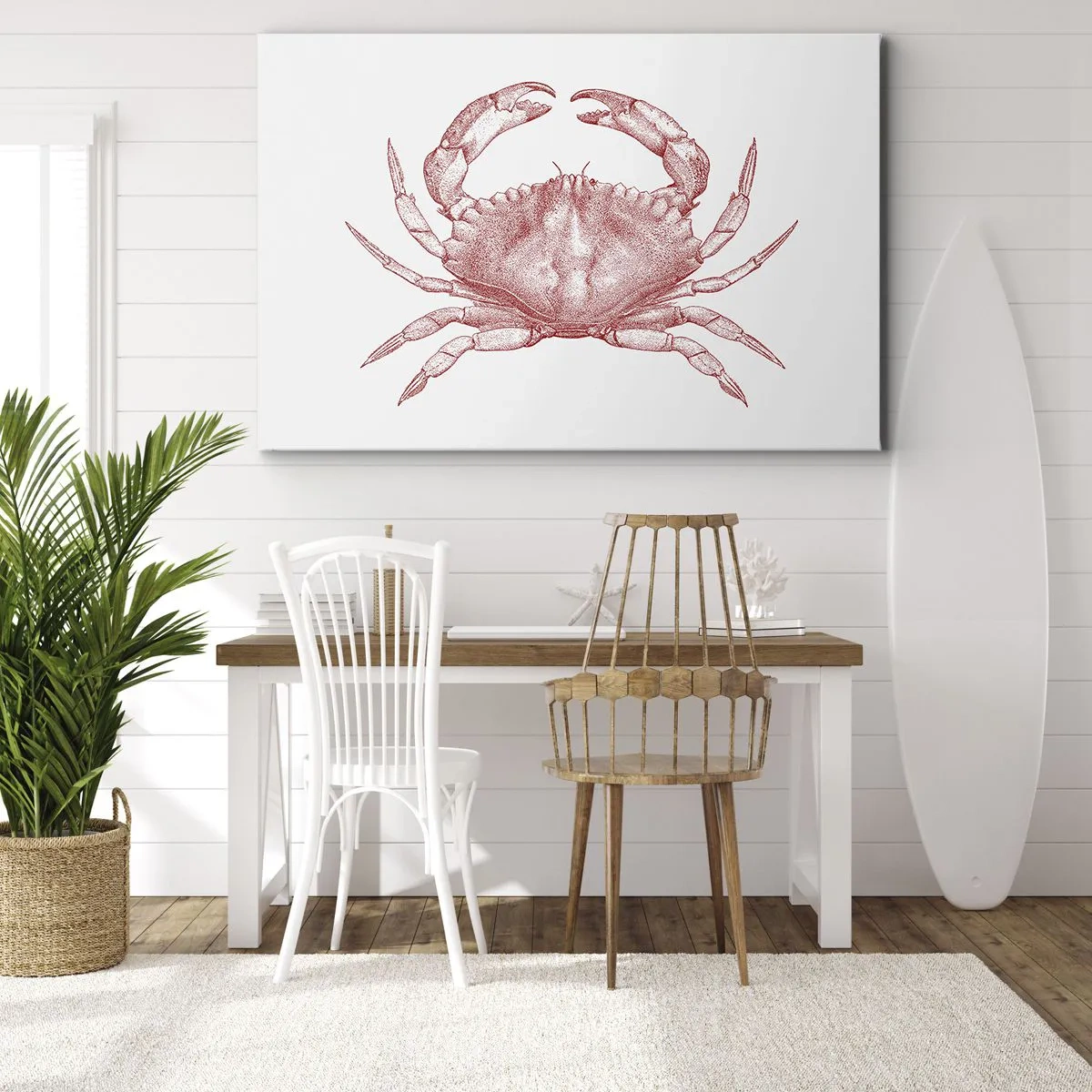 Bild auf Leinwand - Leinwandbild - Zeichnung einer Krabbe in einem roten Farbton - 70x50cm - Krabbe aller Krabben - Moderne Wanddekoration für Wohnzimmer und Schlafzimmer ARTTOR