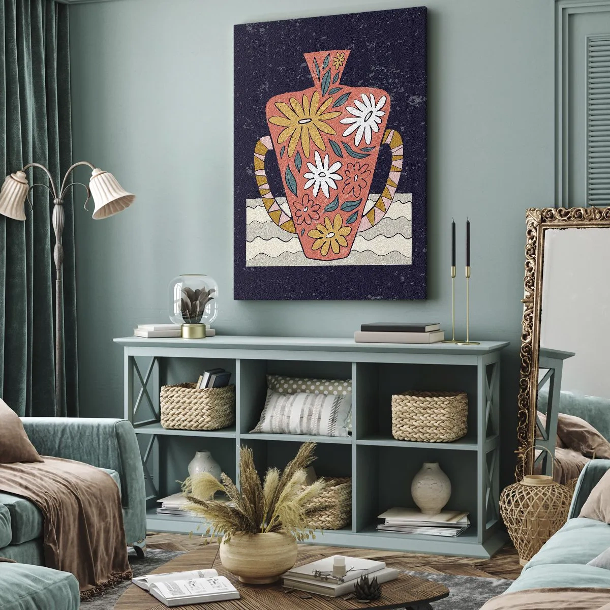 Bild auf Leinwand - Leinwandbild - Bemalter Krug - 55x100 cm