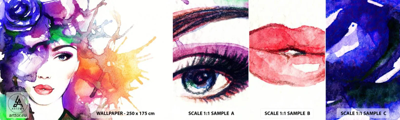 Fototapeten Muster Selbstklebend Deluxe Sticker - Mit dem Kopf in den Wolken - Frau, Das Gesicht einer Frau, Abstraktion - 100x30 cm