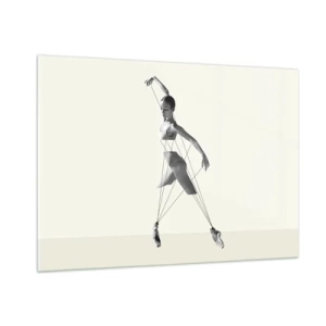 Glasbild - Bild auf glas - Schwarz-weiße Silhouette einer Ballerina mit geometrischem Linienmotiv - 100x70cm - Im Theater der Welt - Moderne Wanddekoration für Wohnzimmer und Schlafzimmer ARTTOR