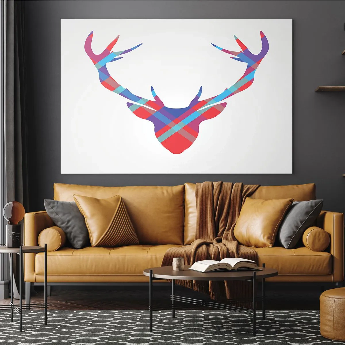 Glasbild - Bild auf glas - Geometrisches Bild eines Hirsches in Pastellfarben - 70x50cm - Schottischer Hirsch - Moderne Wanddekoration für Wohnzimmer und Schlafzimmer ARTTOR