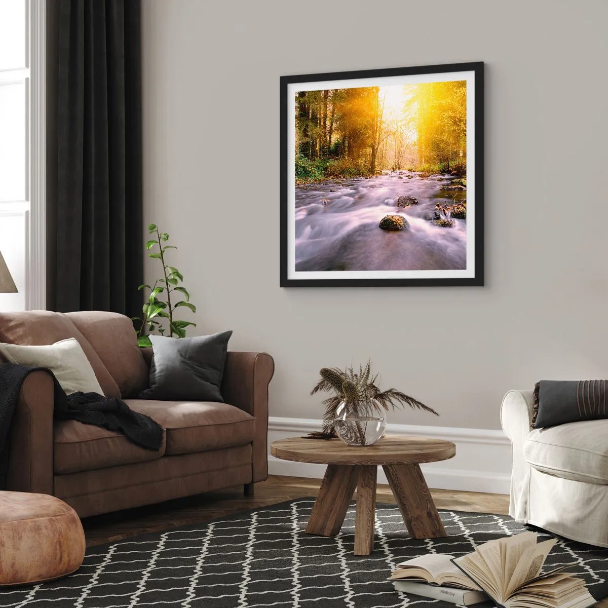 Poster in einem schwarzem Rahmen - Malachit im Silber- und Goldrahmen - 50x50 cm