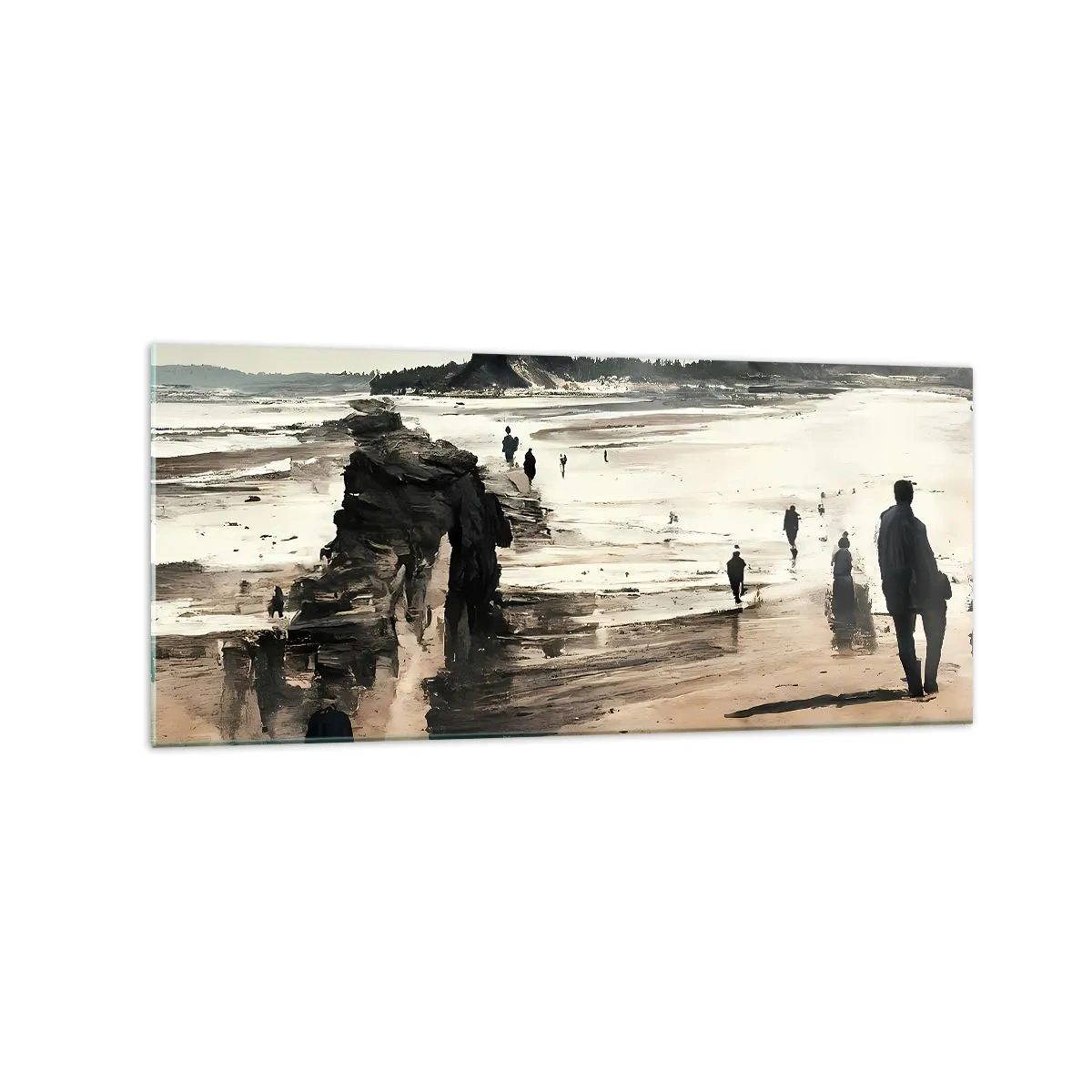 Glasbild - Bild auf glas - Strandspaziergänger in friedlicher Landschaft - 120x50cm - Einberufen - Moderne Wanddekoration für Wohnzimmer und Schlafzimmer ARTTOR
