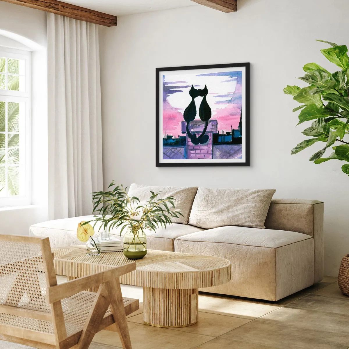 Poster in einem schwarzem Rahmen - Rendez-vous unter dem Mond - 60x60 cm