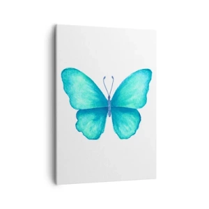 Bild auf Leinwand - Leinwandbild - Blauer Schmetterling im Aquarellstil auf weißem Hintergrund - 50x70cm - Türkis von Natur aus - Moderne Wanddekoration für Wohnzimmer und Schlafzimmer ARTTOR