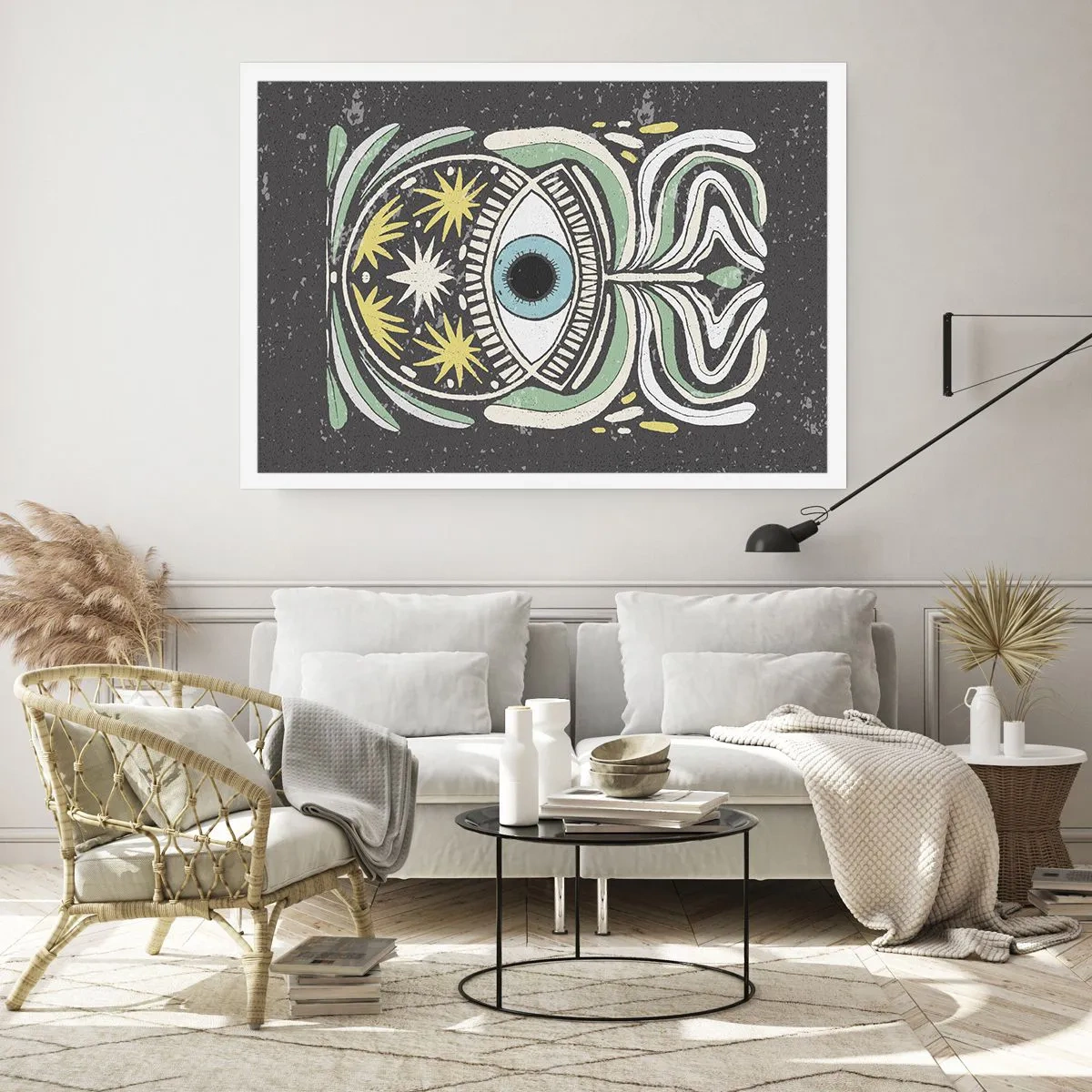 Poster - Ein symbolisches Auge, umgeben von abstrakten Mustern - 100x70cm - Stammesrituale - Moderne Wanddekoration für Wohnzimmer und Schlafzimmer ARTTOR