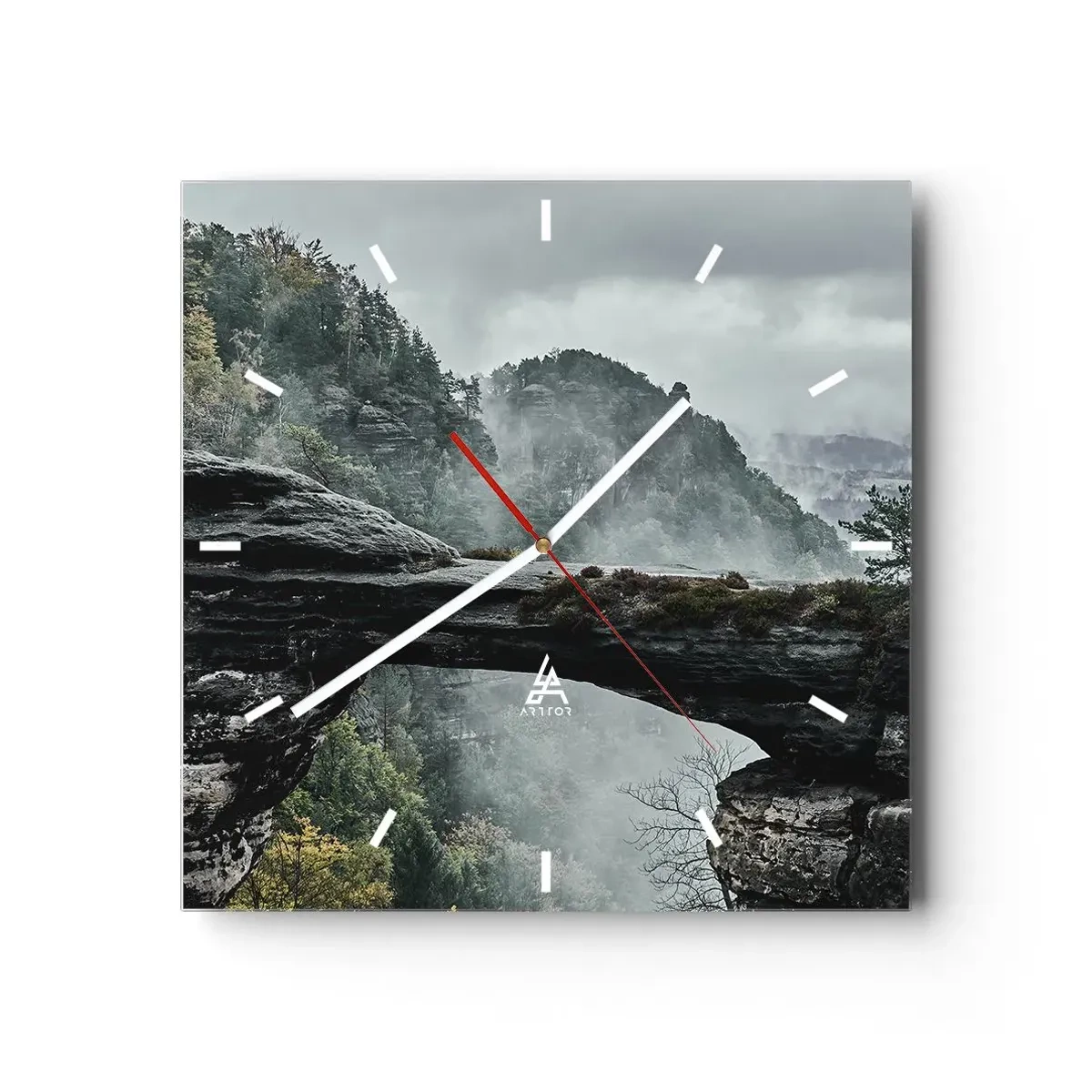 Wanduhr - Glasuhr - Abenteuer beginnt gleich - 40x40 cm