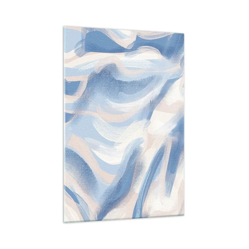 Glasbild - Bild auf glas - Abstrakte Pinselstriche in Blau- und Beigetönen - 70x100cm - Blaue Wellen - Moderne Wanddekoration für Wohnzimmer und Schlafzimmer ARTTOR