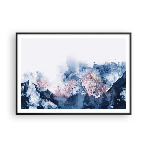 Poster in einem schwarzem Rahmen - Aquarell Berge in Pastelltönen auf weißem Hintergrund - 100x70cm - Das sind die Spitzen! - Moderne Wanddekoration für Wohnzimmer und Schlafzimmer ARTTOR