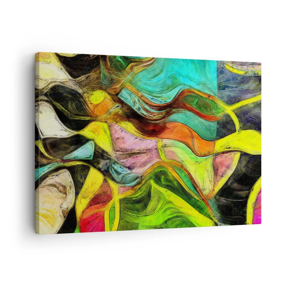 Bild auf Leinwand - Leinwandbild - Eine abstrakte Komposition mit bunten Punkten und dynamischen Linien. - 70x50cm - Bewegung ist Leben - Moderne Wanddekoration für Wohnzimmer und Schlafzimmer ARTTOR