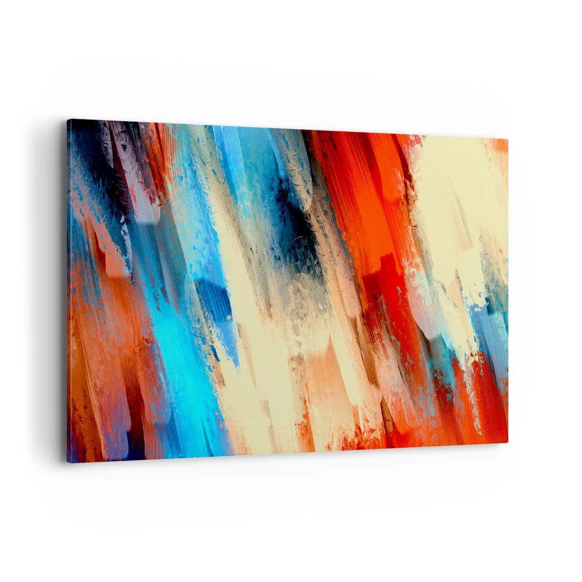 Bild auf Leinwand - Leinwandbild - Abstrakter Pinselstrich in Blau- und Orangetönen - 100x70cm - Eine Kaskade von Farben - Moderne Wanddekoration für Wohnzimmer und Schlafzimmer ARTTOR