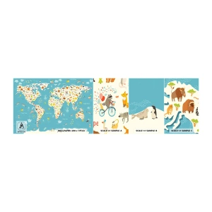 Fototapetenmuster Standard Eco - Wir lieben die ganze Welt - Weltkarte, Tiere, Für Kinder - 100x30 cm